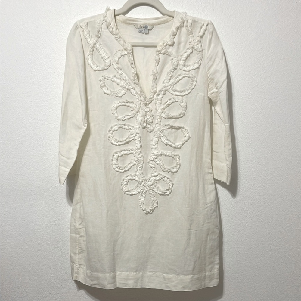 Boden Linen & Cotton Cream Mini Dress with Embroidered Detail Size 6 PTP 19” EUC